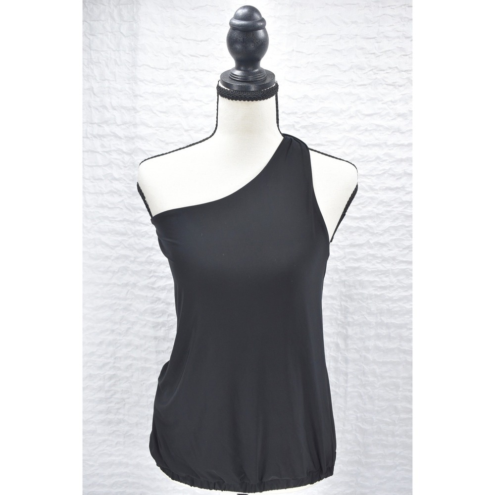 Womens Black One Shoulder Tie Strap Bubble Hem Top Sleeveless Blouse